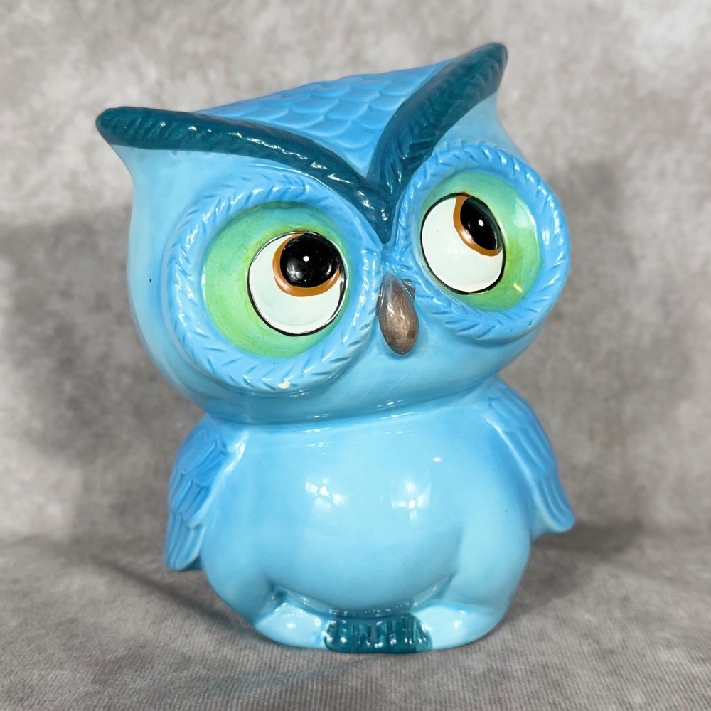 Vtg‎ Leo the Owl Blue Ceramic Piggy Bank Urban Outfitters Retro Whimsy Kitschy